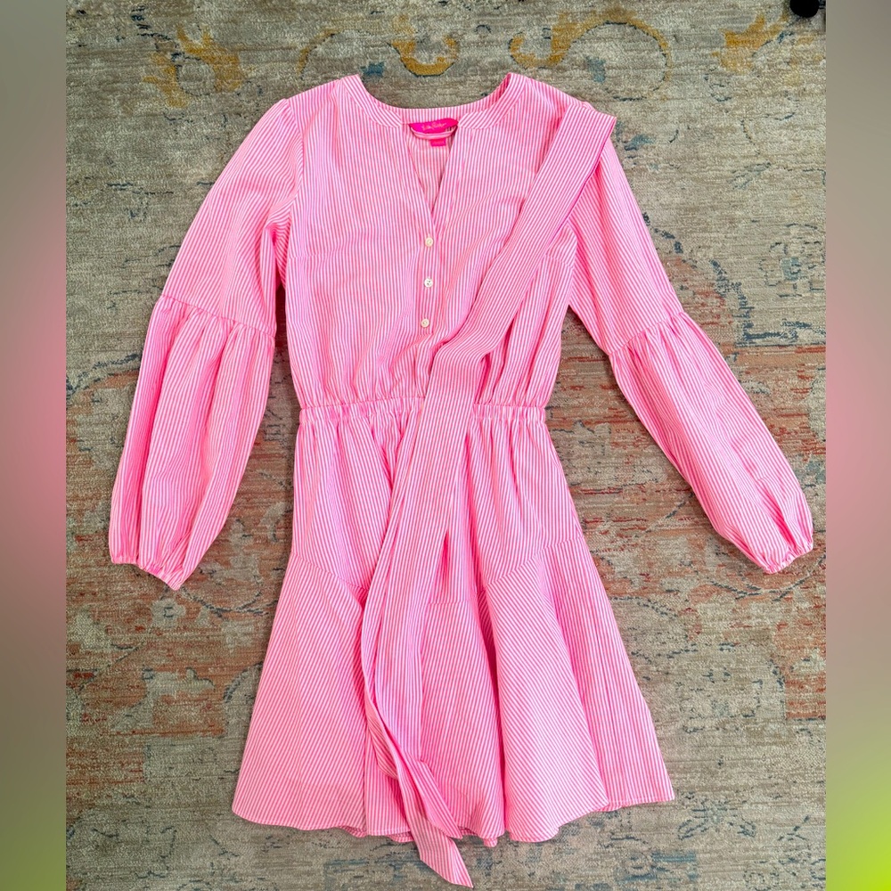 Lilly Pulitzer Carla Long Sleeve Striped Dress. Roxie Pink Harbor Stripe Size 4